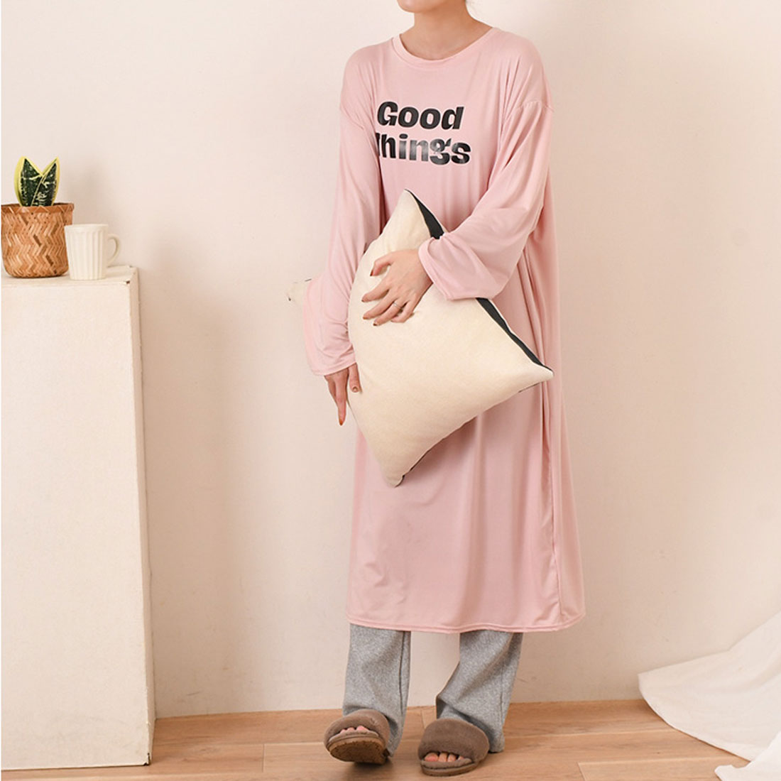 Real Style Dress Women's Long Sleeve Spring Summer Long Midi Knee-Length Loungewear Roomwear Pajamas Sleepwear I-Line Short Height Tall Height Loose Relaxed Thin Stylish