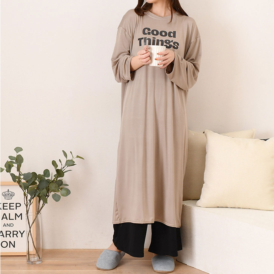 Real Style Dress Women's Long Sleeve Spring Summer Long Midi Knee-Length Loungewear Roomwear Pajamas Sleepwear I-Line Short Height Tall Height Loose Relaxed Thin Stylish