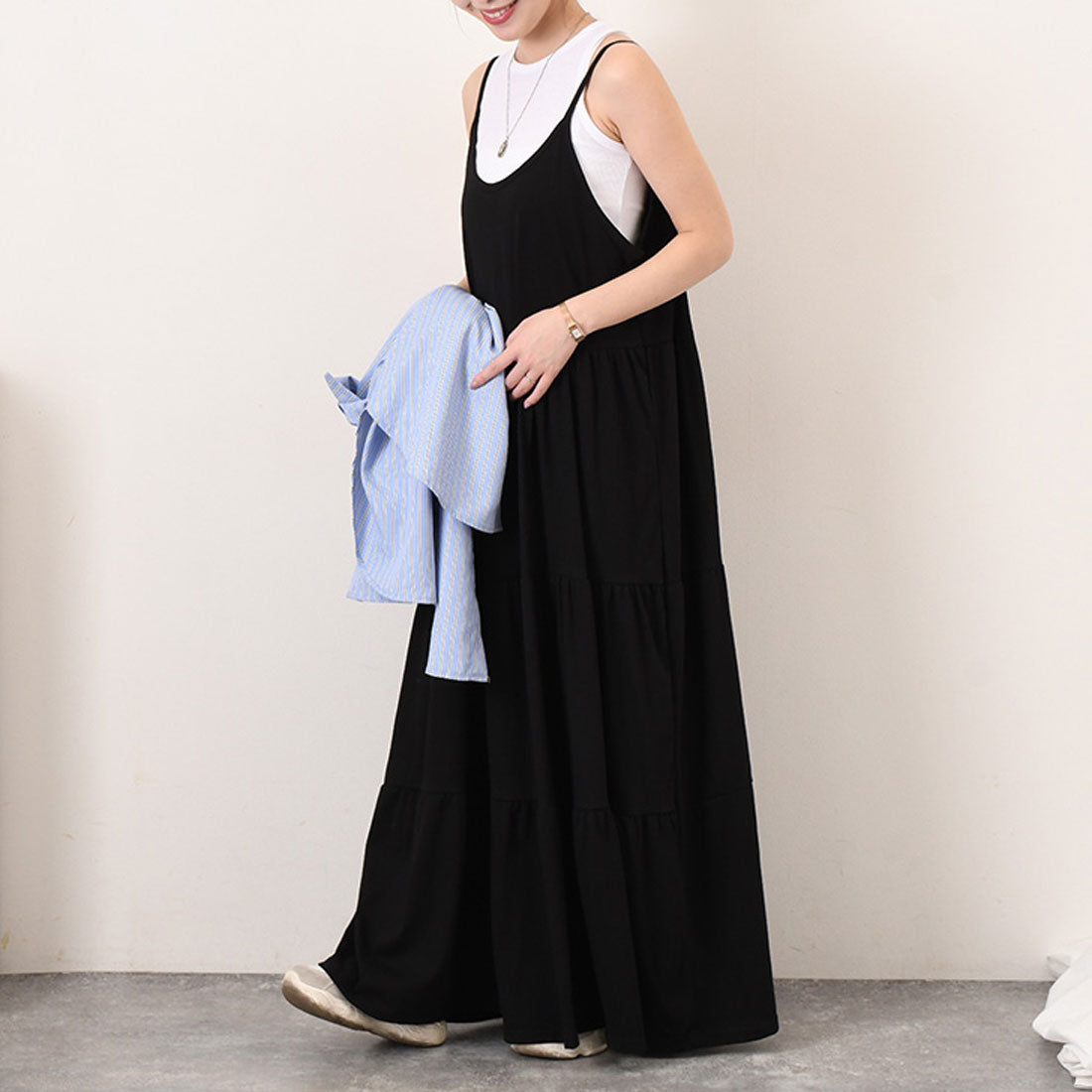 リアルスタイル REAL STYLE ワンピース レディース 春 夏 秋 きれいめ ロング マキシ キャミソール コットン 綿 カットソー ゆったり 大きいサイズ 体型カバー 韓国ファッション チンチャコリア