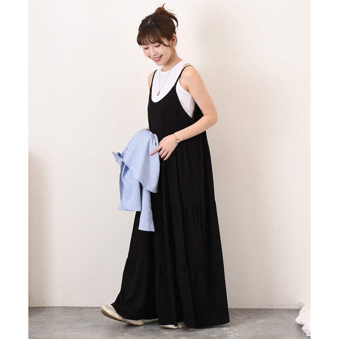 リアルスタイル REAL STYLE ワンピース レディース 春 夏 秋 きれいめ ロング マキシ キャミソール コットン 綿 カットソー ゆったり 大きいサイズ 体型カバー 韓国ファッション チンチャコリア