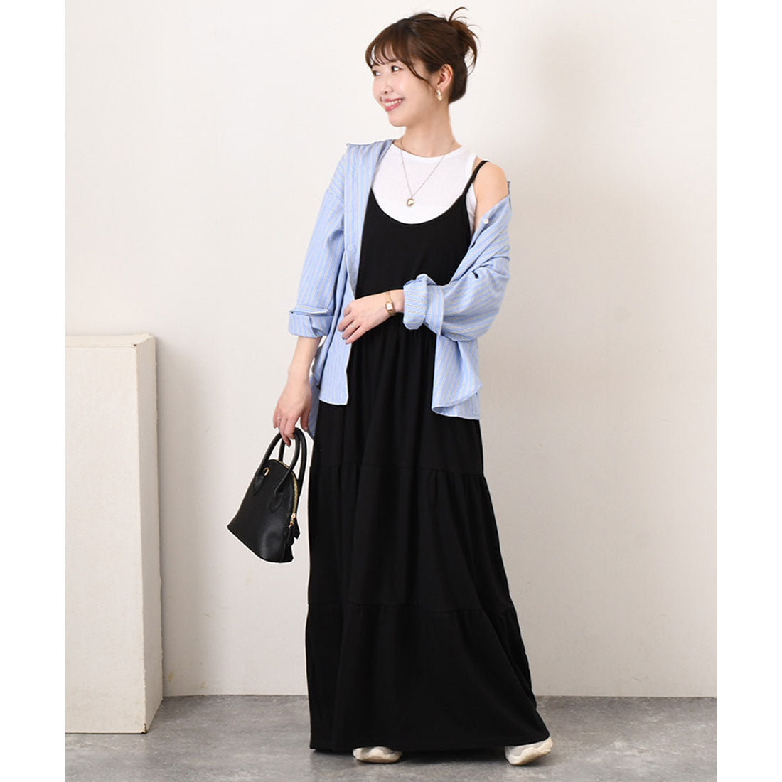 リアルスタイル REAL STYLE ワンピース レディース 春 夏 秋 きれいめ ロング マキシ キャミソール コットン 綿 カットソー ゆったり 大きいサイズ 体型カバー 韓国ファッション チンチャコリア