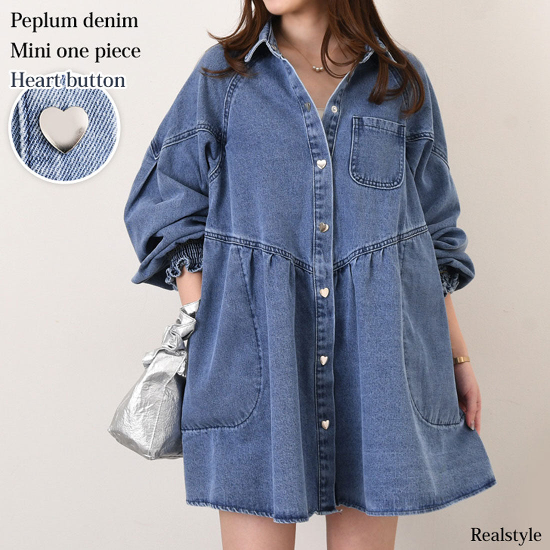 Real Style One-Piece Long Sleeve Spring Autumn Denim Knee-Length Above