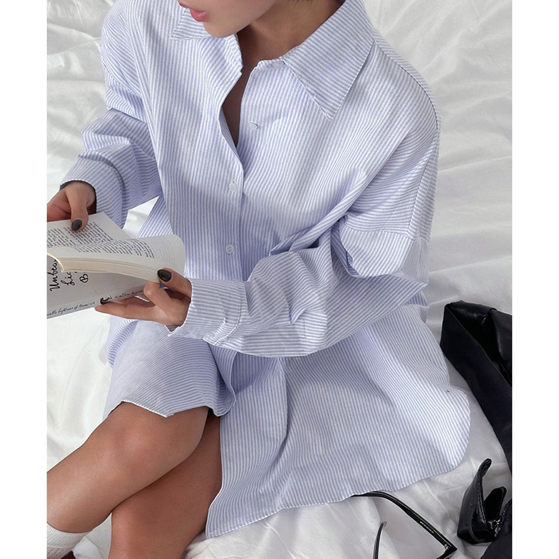 Real Style Shirt Women's Long Sleeve Stripe Pattern Cotton Spring Summer Autumn Winter Thick Blouse Tops Outerwear Loose Fit Plus Size