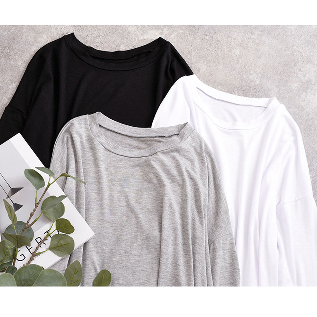 リアルスタイル REAL STYLE 剪裁上衣 女士 長袖 白 黑色 大尺碼 春 夏 秋 寬鬆 罩衫 長T 長袖T恤 連衣裙 素色 寬鬆 體型修飾 韓國時尚 真正韓國