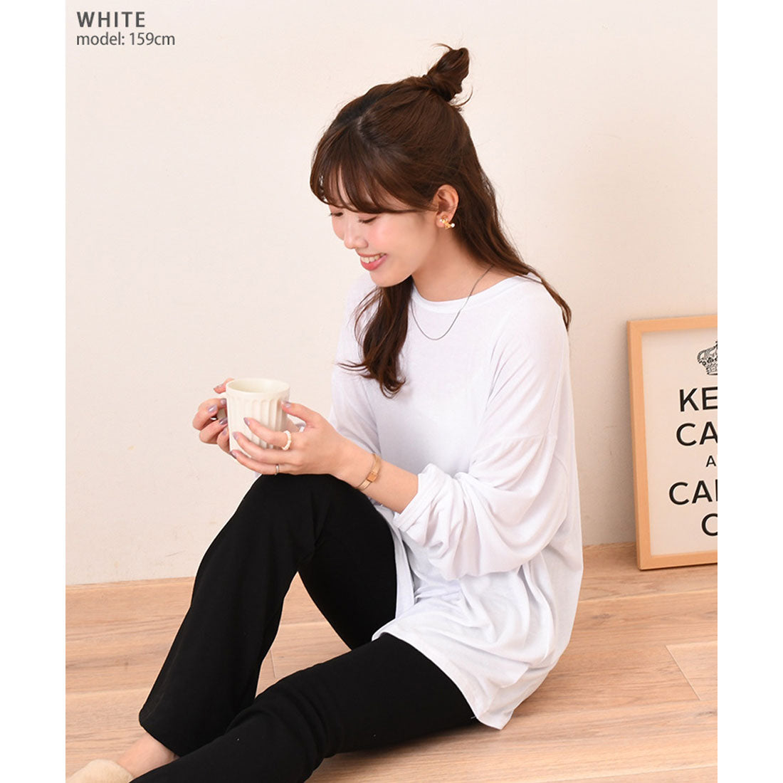 リアルスタイル REAL STYLE 剪裁上衣 女士 長袖 白 黑色 大尺碼 春 夏 秋 寬鬆 罩衫 長T 長袖T恤 連衣裙 素色 寬鬆 體型修飾 韓國時尚 真正韓國