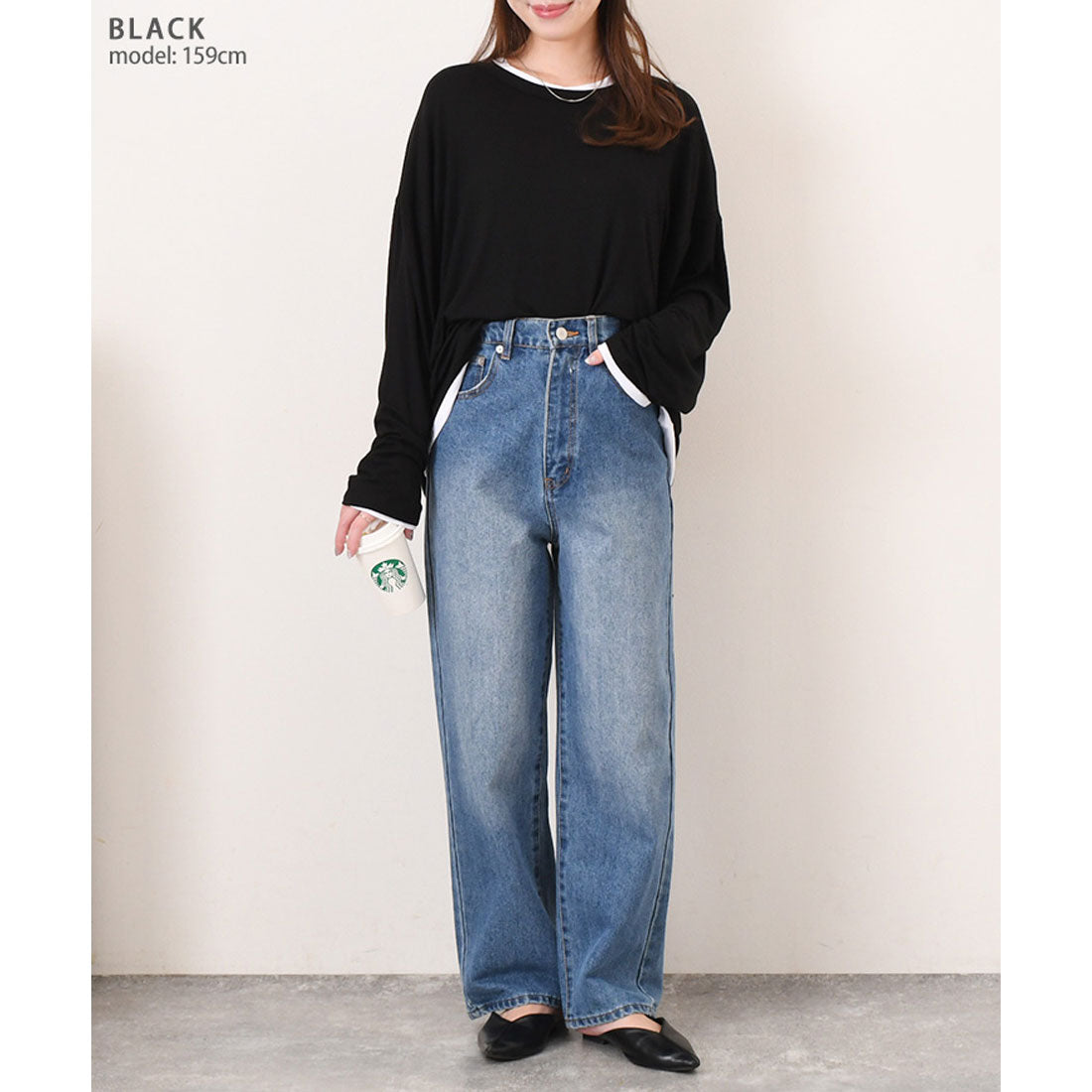 リアルスタイル REAL STYLE 剪裁上衣 女士 長袖 白 黑色 大尺碼 春 夏 秋 寬鬆 罩衫 長T 長袖T恤 連衣裙 素色 寬鬆 體型修飾 韓國時尚 真正韓國