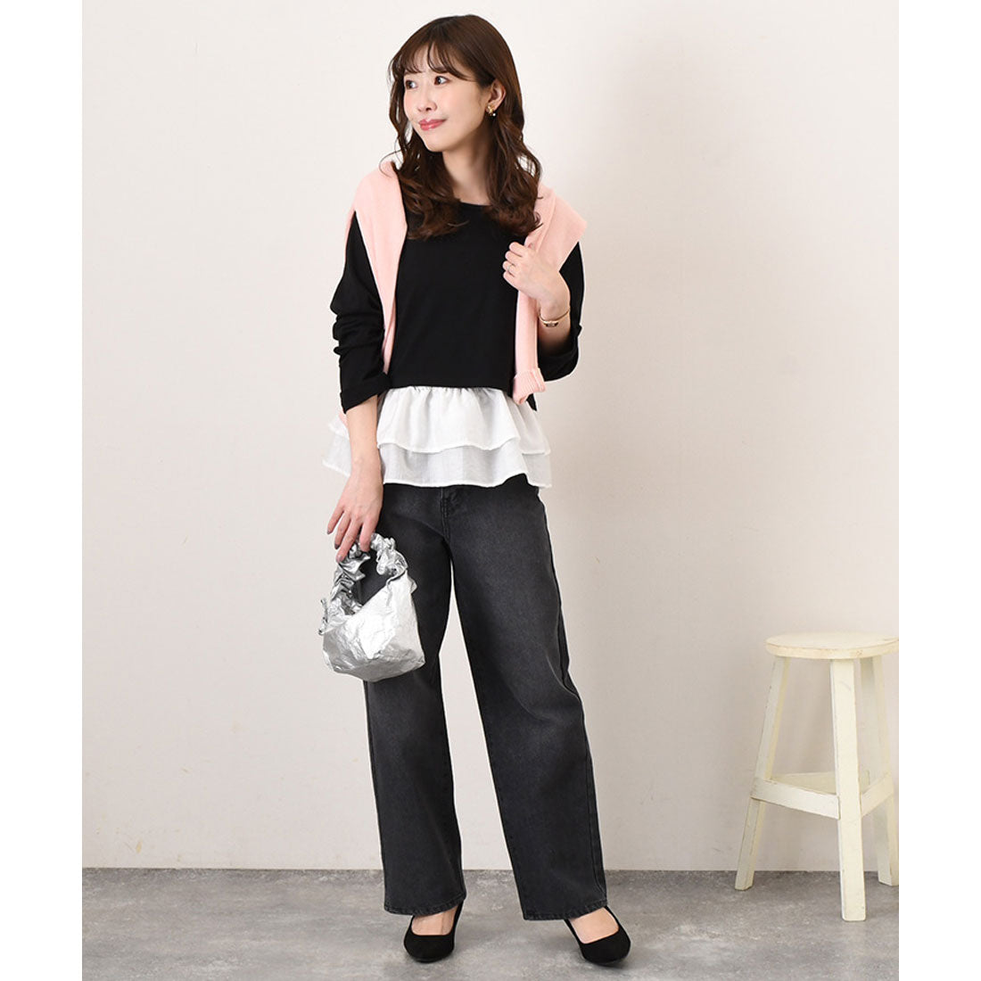 リアルスタイル REAL STYLE カットソー レディース 長袖 薄手 春 夏 秋 トップス ショート丈 短め 綿 コットン おしゃれ 白 黒 ゆったり 可愛い シンプル 丸首 韓国ファッション チンチャコリア