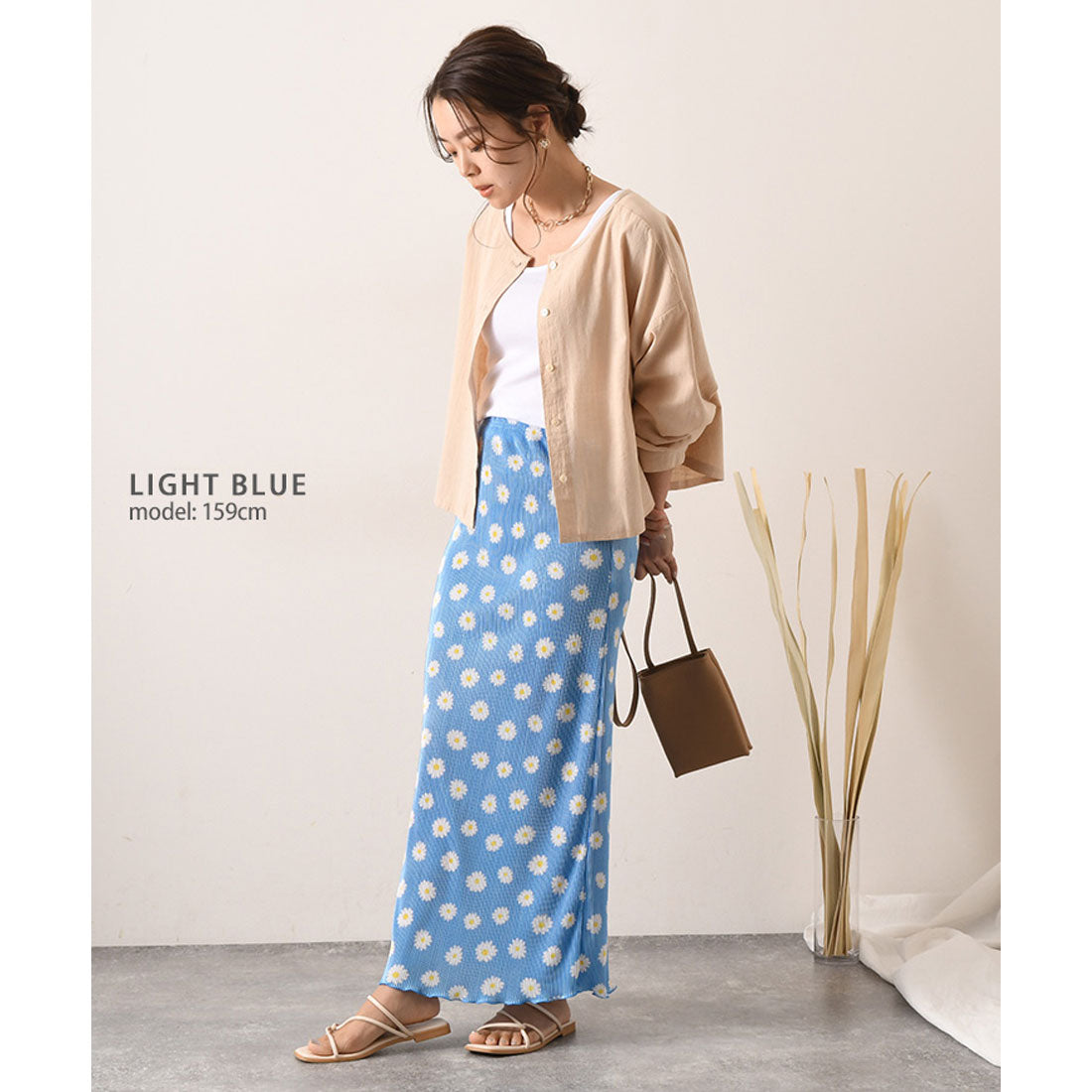 REAL STYLE Skirt, Long, Women's, Maxi Length, Pleated, Floral, Cute, Adult, Shiny, Elastic Waist, Korean Fashion