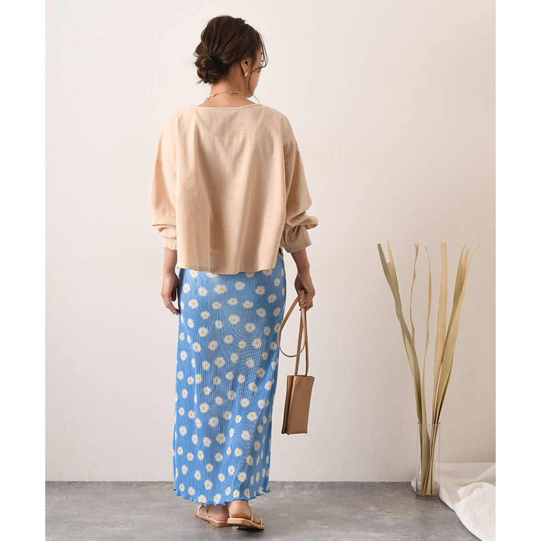 REAL STYLE Skirt, Long, Women's, Maxi Length, Pleated, Floral, Cute, Adult, Shiny, Elastic Waist, Korean Fashion