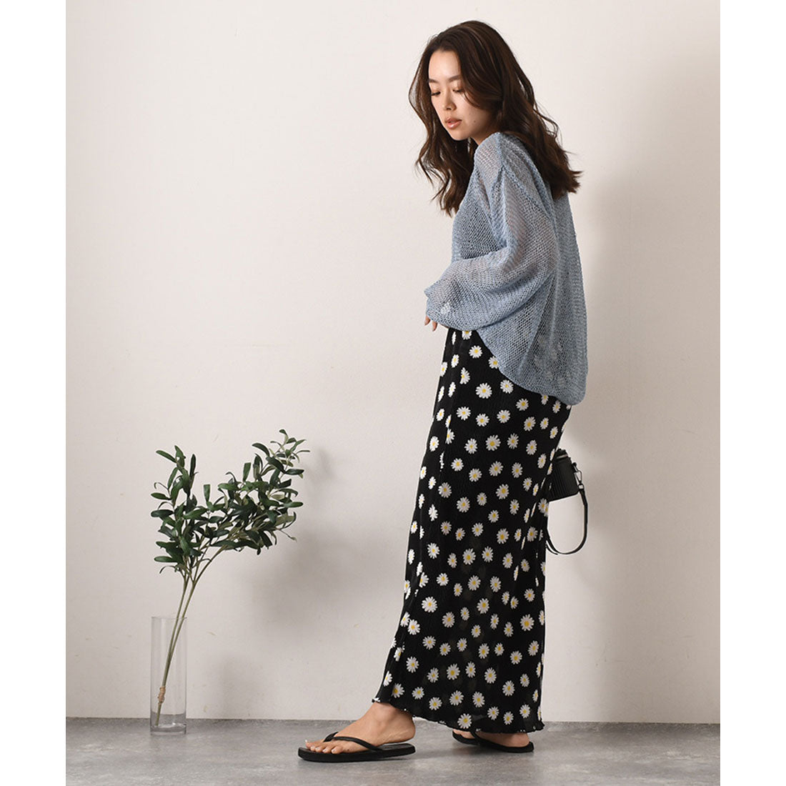 REAL STYLE Skirt, Long, Women's, Maxi Length, Pleated, Floral, Cute, Adult, Shiny, Elastic Waist, Korean Fashion
