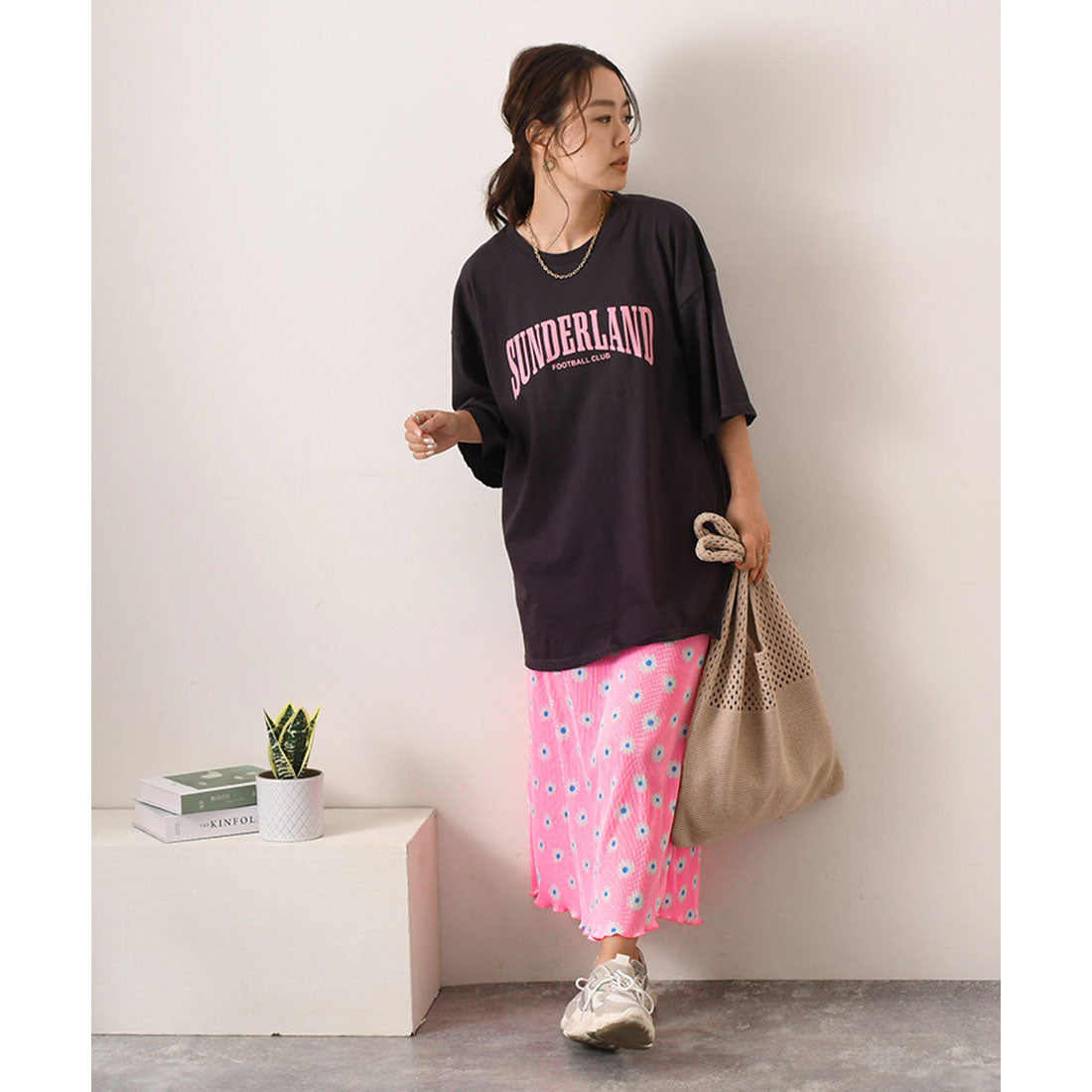 REAL STYLE Skirt, Long, Women's, Maxi Length, Pleated, Floral, Cute, Adult, Shiny, Elastic Waist, Korean Fashion