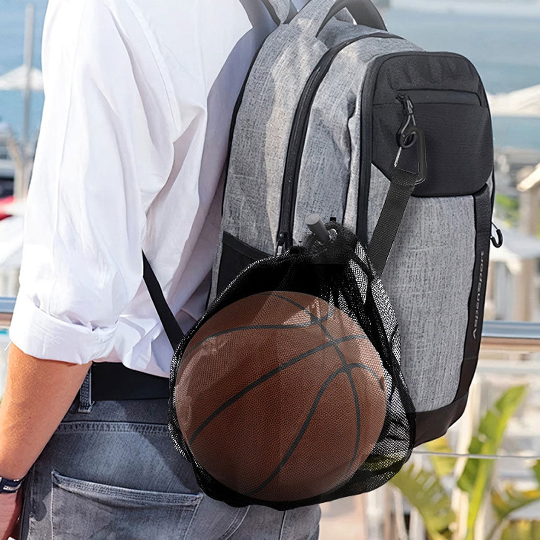 リアルスタイル REAL STYLE ボールネット バッグ 収納 ボール入れ サッカー バスケ バレー ケース メッシュ ポケット 折りたたみ 持ち運び カラビナ 学校 部活