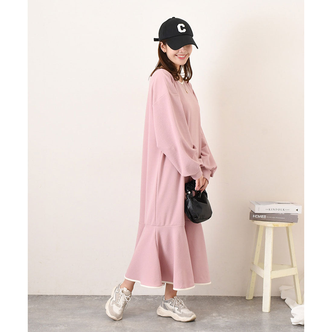 リアルスタイル REAL STYLE ワンピース レディース 長袖 春 ロング きれいめ エンボス 速乾 マーメイド Aライン 無地 おしゃれ 体型カバー オフィス かわいい 韓国ファッション チンチャコリア （ベージュ） ベージュ