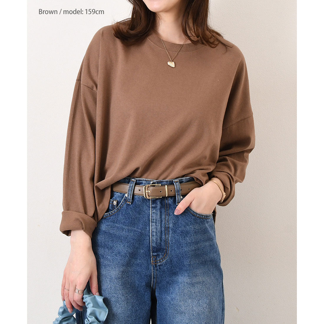 リアルスタイル REAL STYLE カットソー レディース 長袖 綿 コットン 薄手 Tシャツ ロンT ゆったり 大きめ カジュアル 春 夏 秋 シンプル 韓国 丸首 無地 韓国ファッション チンチャコリア （ブラウン） ブラウン