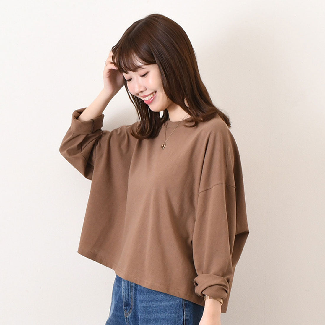 リアルスタイル REAL STYLE カットソー レディース 長袖 綿 コットン 薄手 Tシャツ ロンT ゆったり 大きめ カジュアル 春 夏 秋 シンプル 韓国 丸首 無地 韓国ファッション チンチャコリア （ブラウン） ブラウン