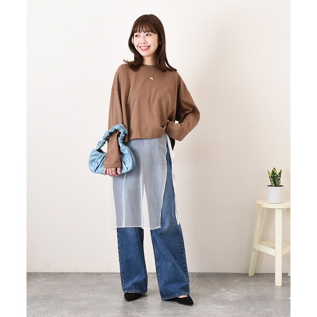 リアルスタイル REAL STYLE カットソー レディース 長袖 綿 コットン 薄手 Tシャツ ロンT ゆったり 大きめ カジュアル 春 夏 秋 シンプル 韓国 丸首 無地 韓国ファッション チンチャコリア （ブラウン） ブラウン