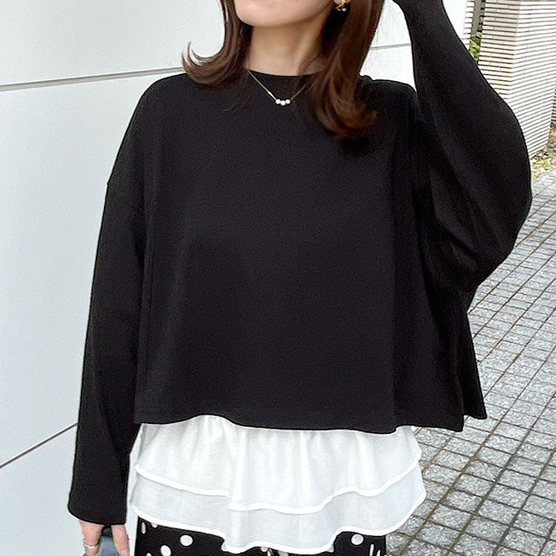 リアルスタイル REAL STYLE カットソー レディース 長袖 綿 コットン 薄手 Tシャツ ロンT ゆったり 大きめ カジュアル 春 夏 秋 シンプル 韓国 丸首 無地 韓国ファッション チンチャコリア （ブラック） ブラック