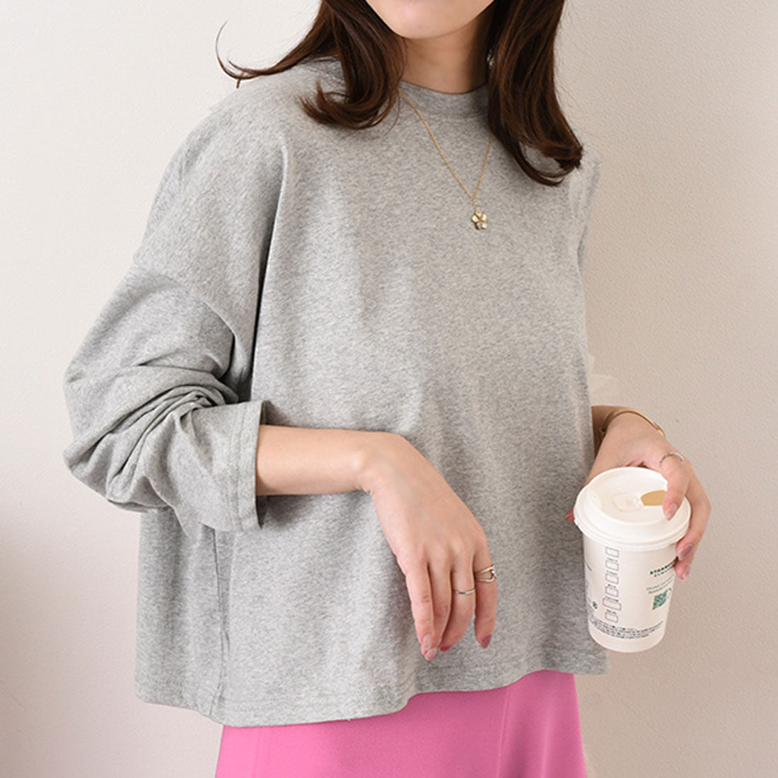 リアルスタイル REAL STYLE カットソー レディース 長袖 綿 コットン 薄手 Tシャツ ロンT ゆったり 大きめ カジュアル 春 夏 秋 シンプル 韓国 丸首 無地 韓国ファッション チンチャコリア （グレー） グレー