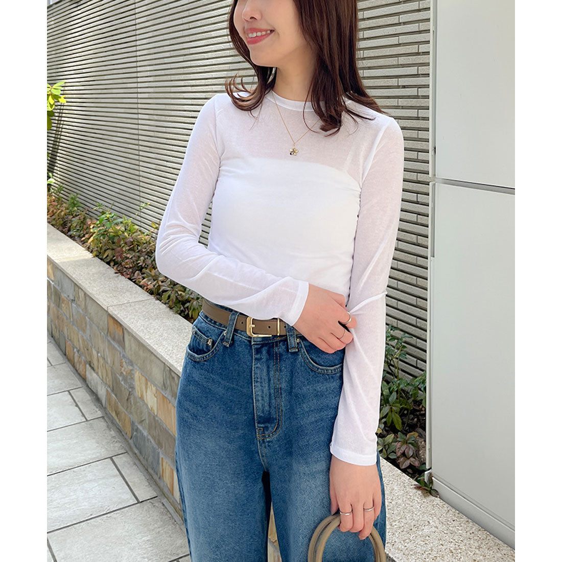 リアルスタイル REAL STYLE カットソー レディース シアー トップス インナー クルーネック 長袖 春 夏 コンパクト レイヤード 重ね着 シースルー 透け感 カジュアル 韓国ファッション チンチャコリア （ライトブルー） ライトブルー