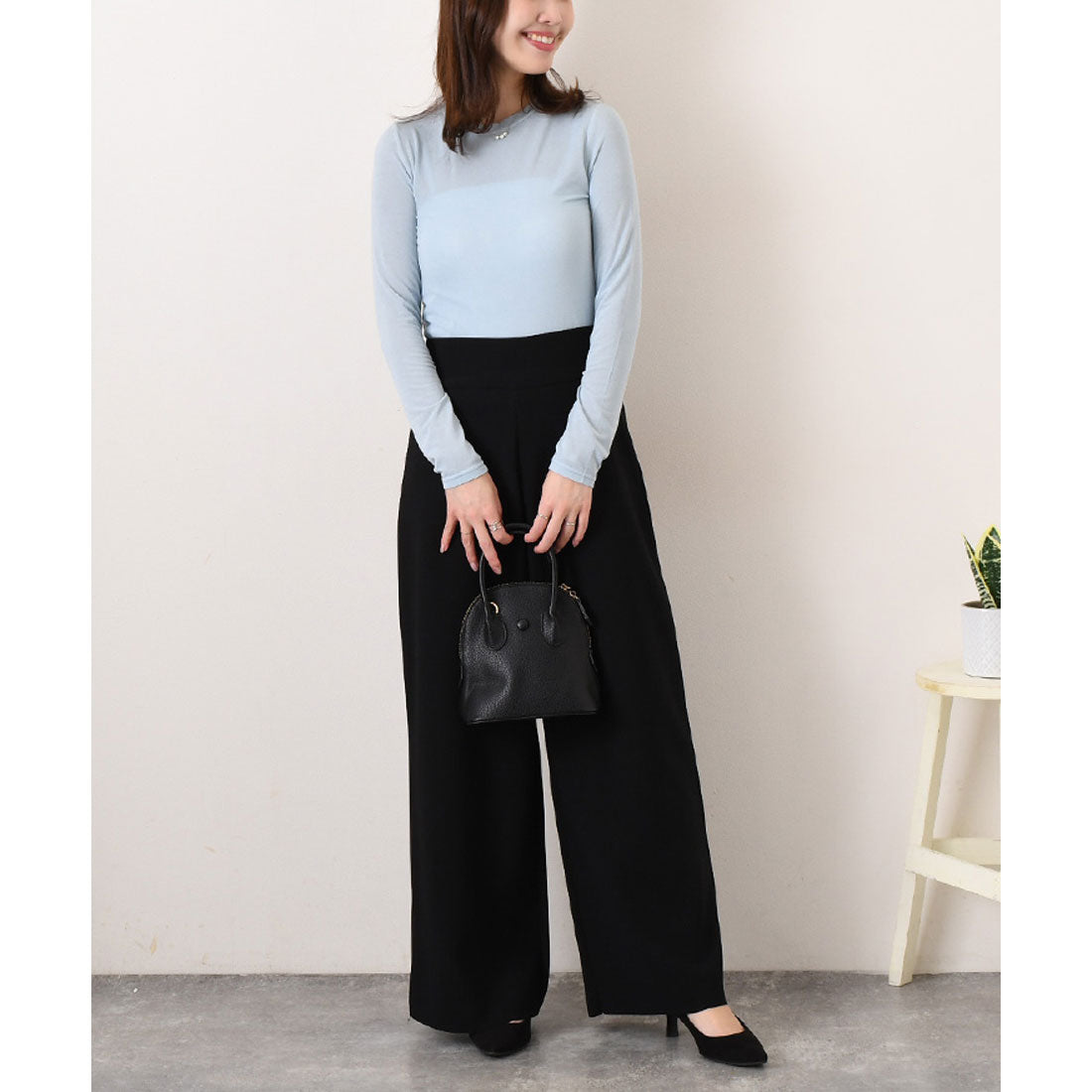 リアルスタイル REAL STYLE カットソー レディース シアー トップス インナー クルーネック 長袖 春 夏 コンパクト レイヤード 重ね着 シースルー 透け感 カジュアル 韓国ファッション チンチャコリア （ライトブルー） ライトブルー