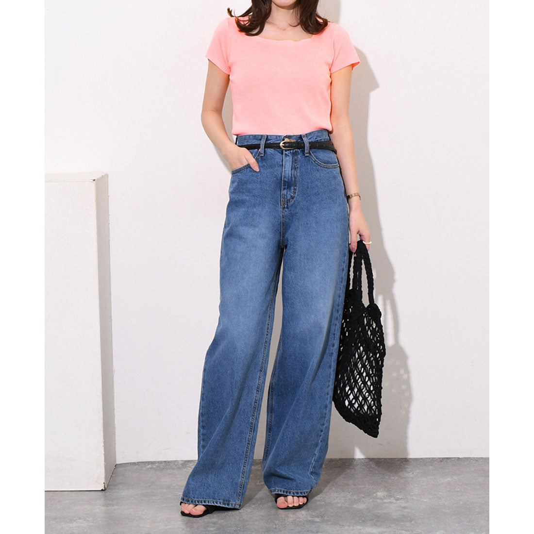リアルスタイル REAL STYLE ニットソー レディース 半袖 インナー 春 夏 スクエアネック コンパクト ストレッチ 薄手 涼しい 韓国 きれいめ カジュアル 無地 （ピンク） ピンク