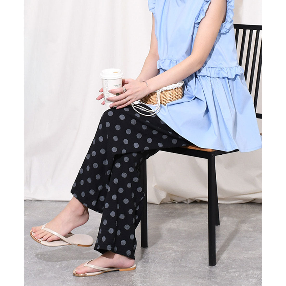 リアルスタイル REAL STYLE ワイドパンツ レディース 春 夏 ドット柄 涼しい 涼感 速乾 楽ちん きれいめ リラックス ウエストゴム 薄手 ボトムス 柄パンツ 柄物 （ライトカーキ） ライトカーキ