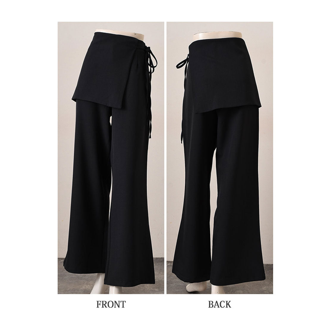 リアルスタイル REAL STYLE スカート付きパンツ ワイドパンツ ロング ラップスカート スラックス レディース ボトムス 韓国 レイヤード風 重ね着風 おしゃれ きれいめ （ブラック） ブラック