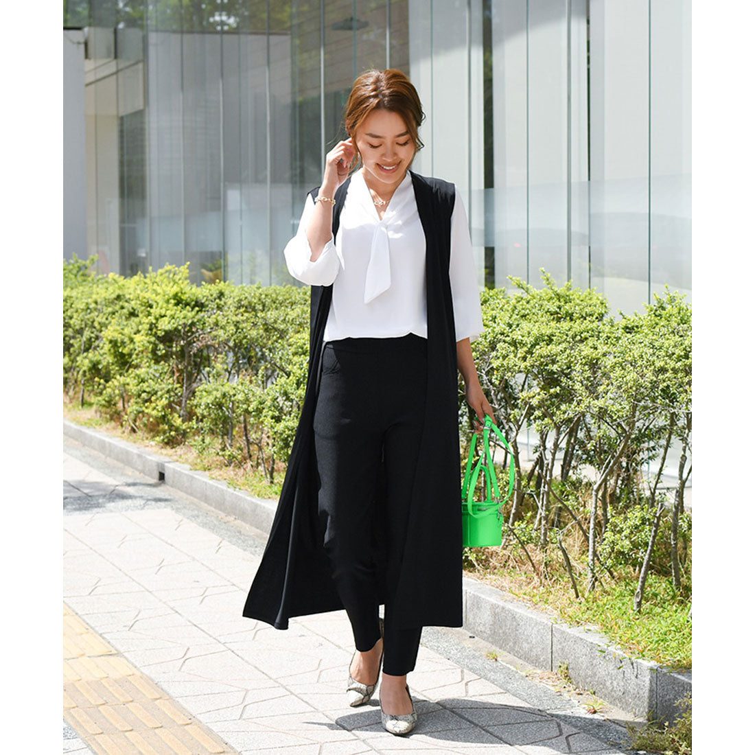 REAL STYLE Gilet Long Coordination Vest Black Cardigan Seamless Thin Cool Outerwear Sleeveless For 40s 50s