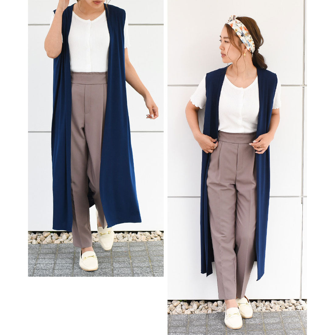 REAL STYLE Gilet Long Coordination Vest Black Cardigan Seamless Thin Cool Outerwear Sleeveless For 40s 50s