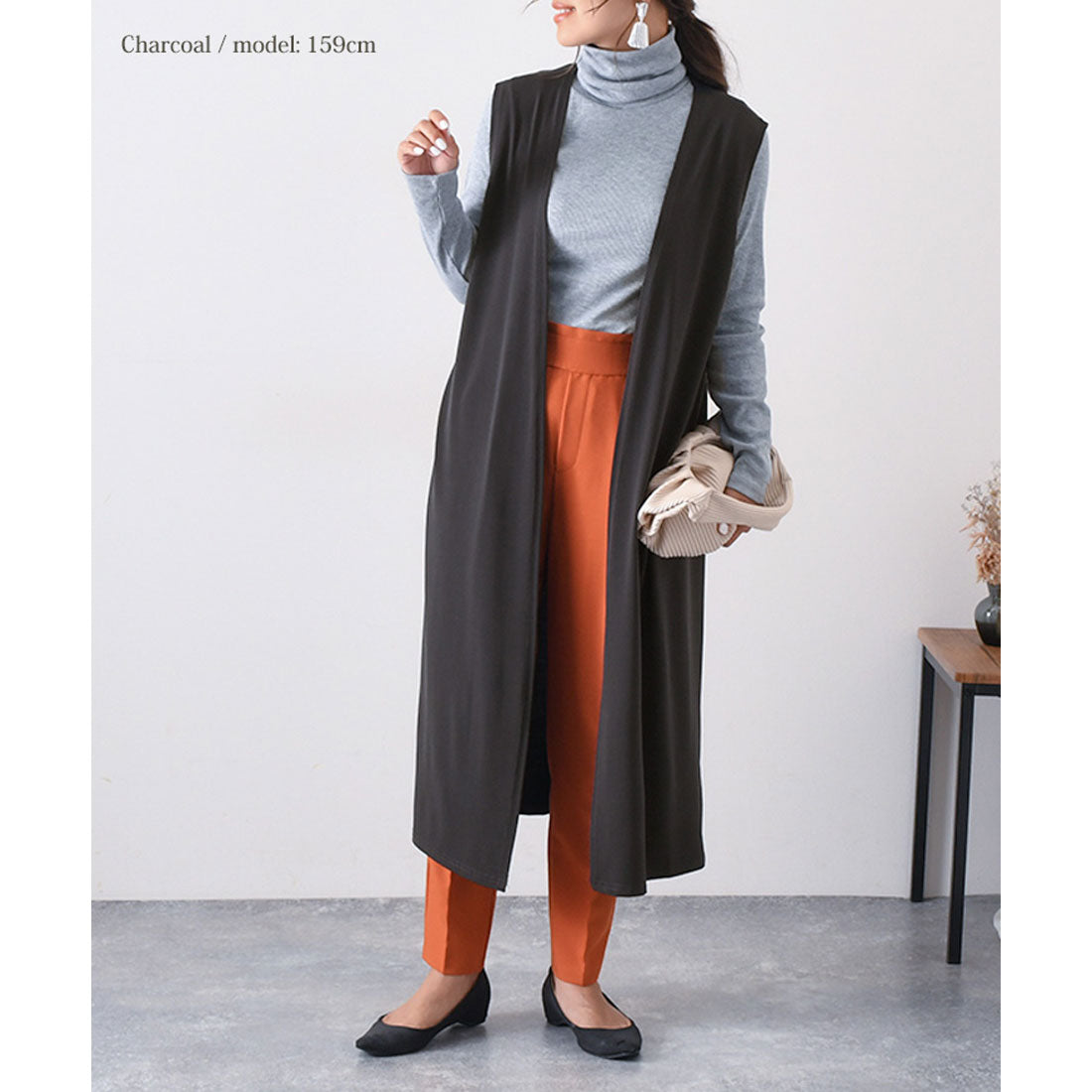 REAL STYLE Gilet Long Coordination Vest Black Cardigan Seamless Thin Cool Outerwear Sleeveless For 40s 50s