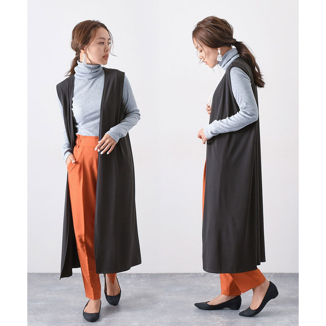 REAL STYLE Gilet Long Coordination Vest Black Cardigan Seamless Thin Cool Outerwear Sleeveless For 40s 50s