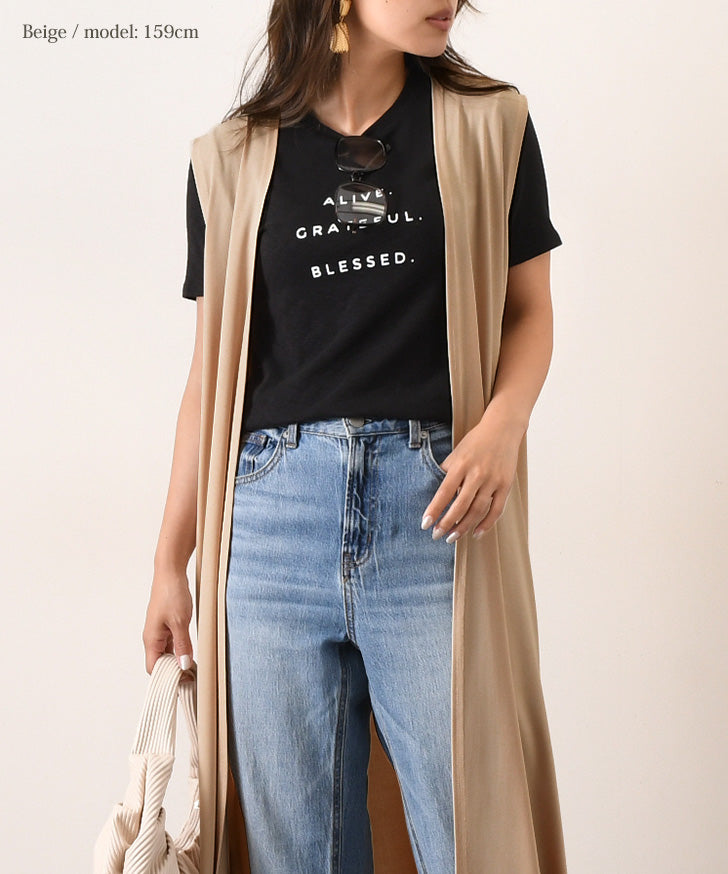 REAL STYLE Gilet Long Coordination Vest Black Cardigan Seamless Thin Cool Outerwear Sleeveless For 40s 50s