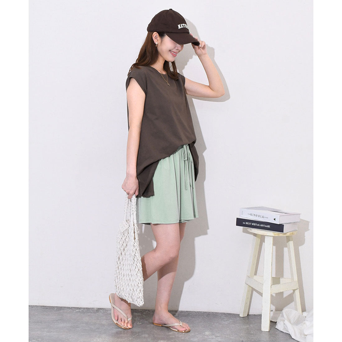 リアルスタイル REAL STYLE ショートパンツ ハーフパンツ レディース スポーツ 膝上 夏 ウエストゴム ゆったり サラてろ ひんやり 涼しい 涼感 薄手 速乾 ボトムス 韓国ファッション チンチャコリア ルームウェア （ミントグリーン） ミントグリーン