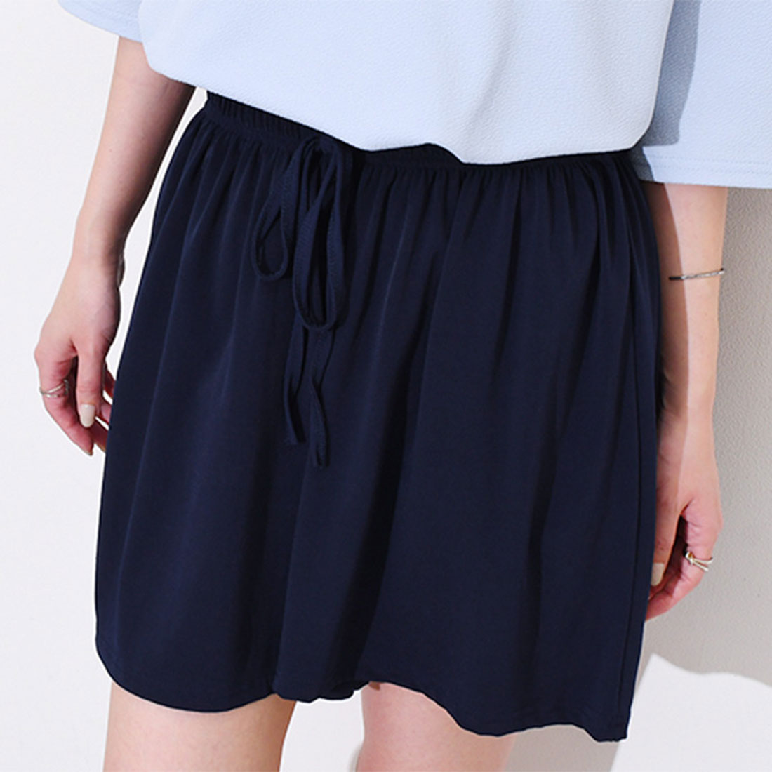 リアルスタイル REAL STYLE ショートパンツ ハーフパンツ レディース スポーツ 膝上 夏 ウエストゴム ゆったり サラてろ ひんやり 涼しい 涼感 薄手 速乾 ボトムス 韓国ファッション チンチャコリア ルームウェア （ネイビー） ネイビー