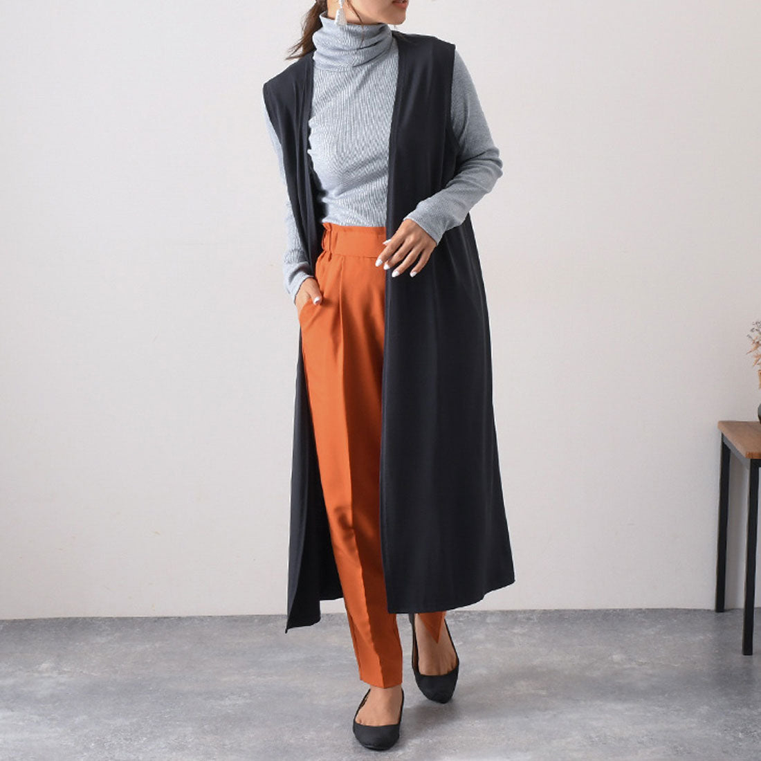 REAL STYLE Gilet Long Coordination Vest Black Cardigan Seamless Thin Cool Outerwear Sleeveless For 40s 50s