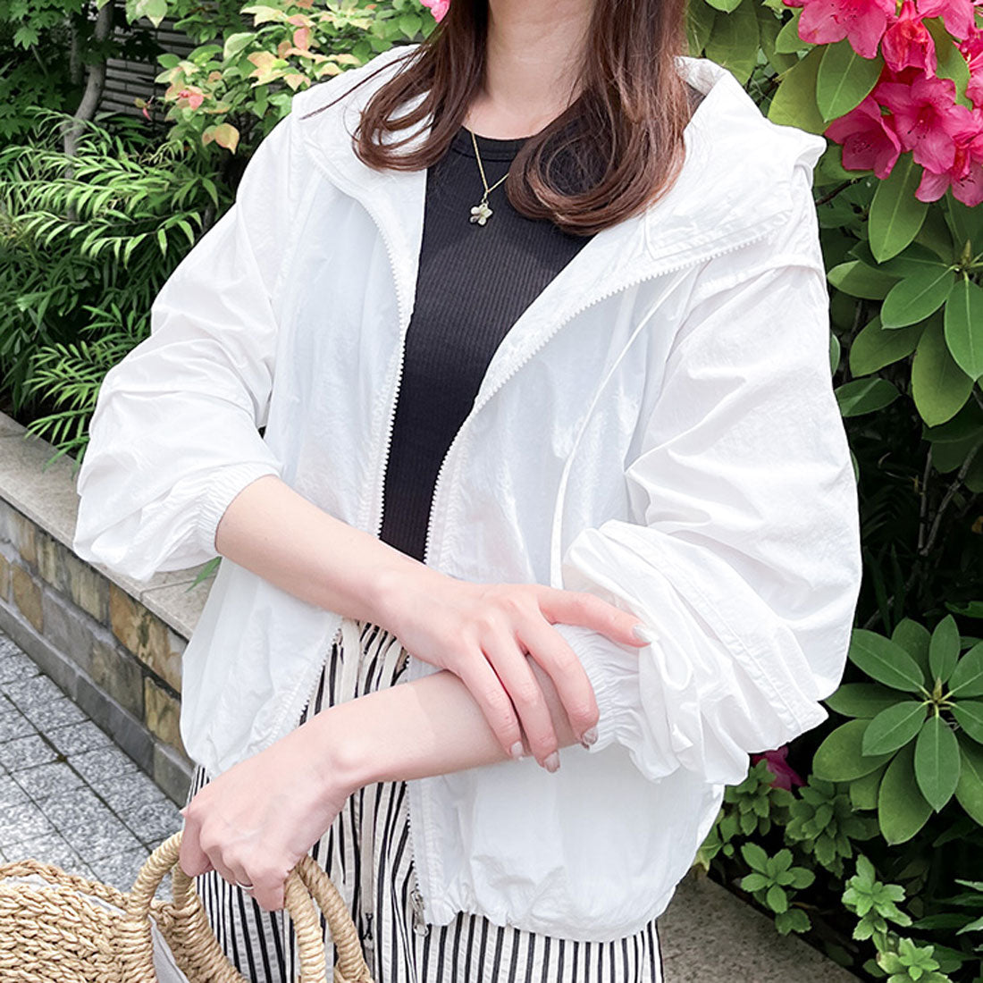 リアルスタイル REAL STYLE ブルゾン レディース 薄手 夏 春 アウター パーカー ジャンパー UVケア 日焼け 撥水 長袖 ジップ ゆったり 羽織り 上着 運動 （オフホワイト） オフホワイト