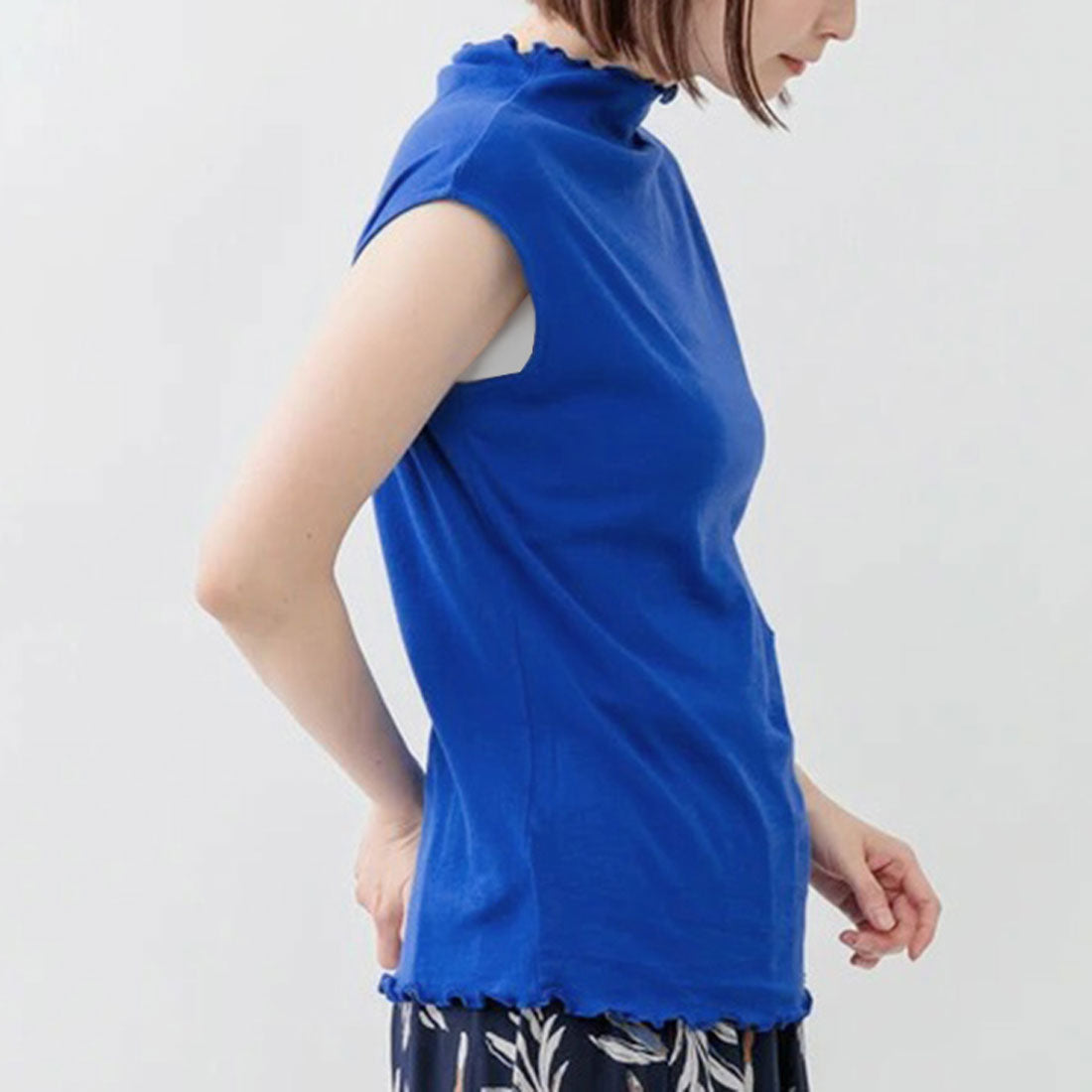 リアルスタイル REAL STYLE シアー トップス カットソー Tシャツ インナー 綿100％ コットン ノースリーブ フレンチスリーブ ハイネック 透け感 涼しい 夏 重ね着 （チャコール(06)） チャコール(06)