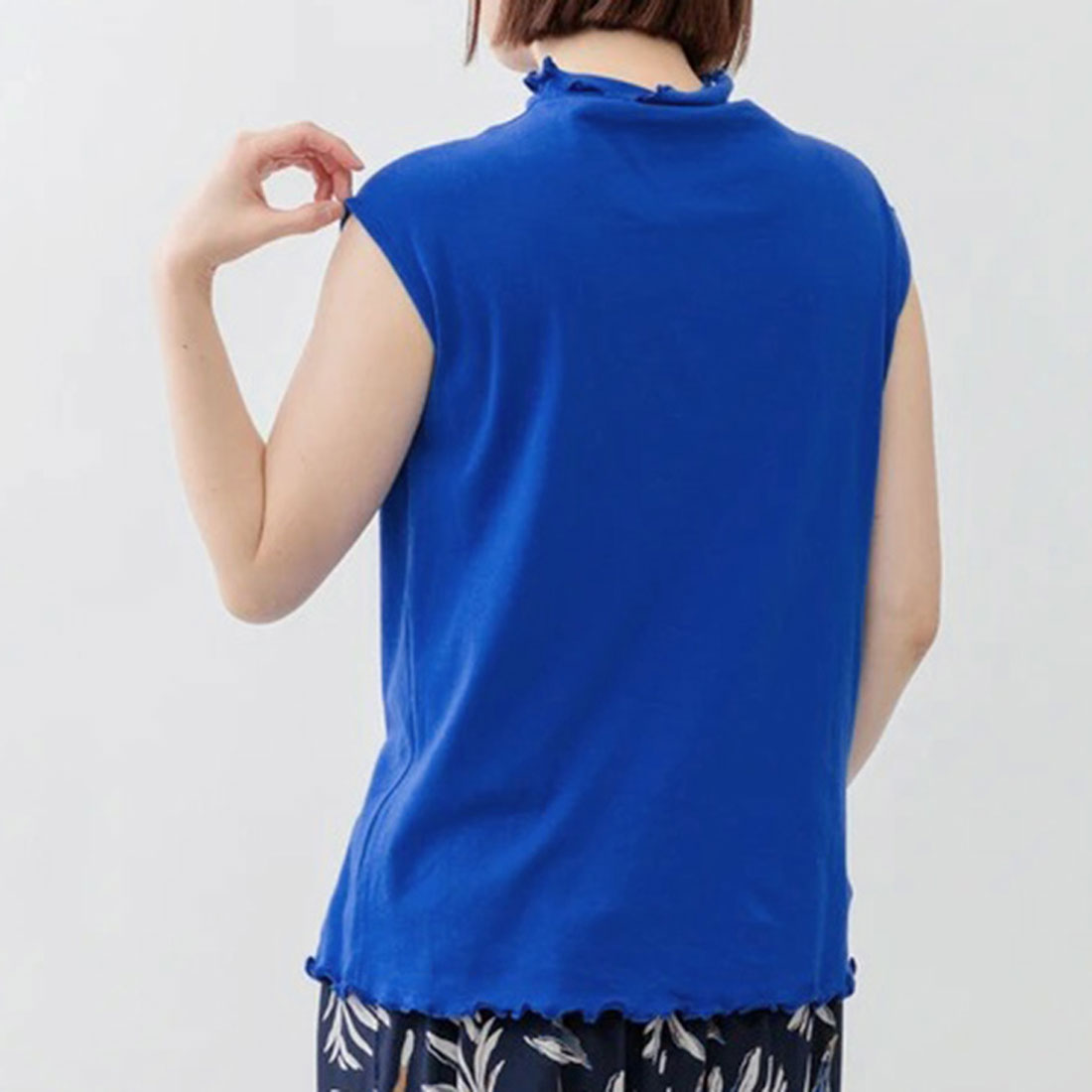 リアルスタイル REAL STYLE シアー トップス カットソー Tシャツ インナー 綿100％ コットン ノースリーブ フレンチスリーブ ハイネック 透け感 涼しい 夏 重ね着 （チャコール(06)） チャコール(06)