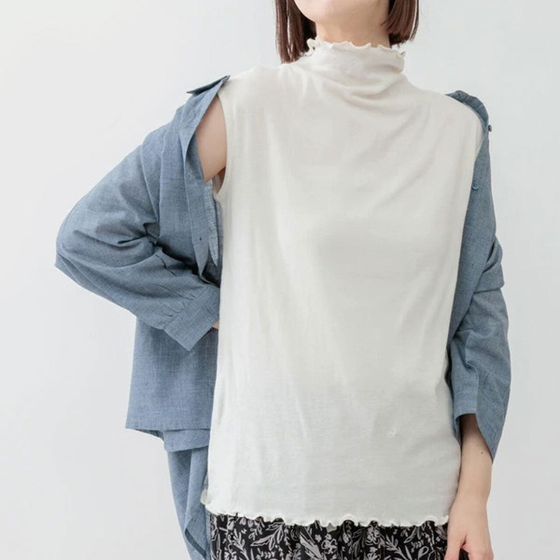 Real Style Sheer Top Cotton T-Shirt Inner 100% Cotton Sleeveless Frenc