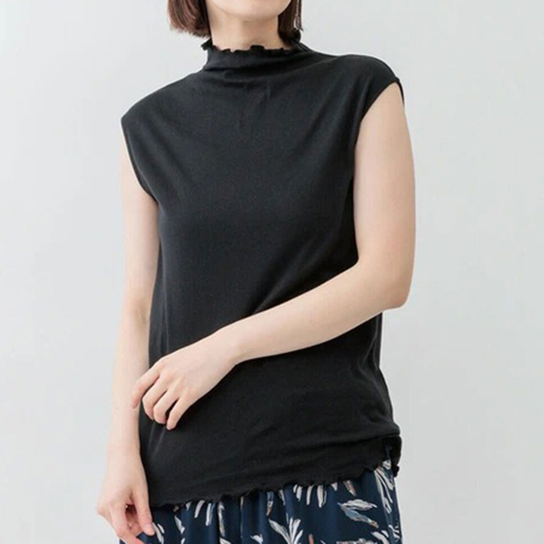 リアルスタイル REAL STYLE シアー トップス カットソー Tシャツ インナー 綿100％ コットン ノースリーブ フレンチスリーブ ハイネック 透け感 涼しい 夏 重ね着 （チャコール(06)） チャコール(06)