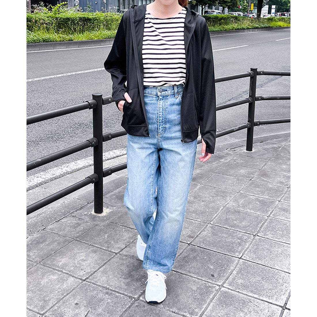 リアルスタイル REAL STYLE パーカー レディース ラッシュガード 夏 薄手 UVケア ジップアップ 指穴 冷感 涼しい 吸汗速乾 ドライ メッシュ 無地 羽織 上着 前開き （オフホワイト） オフホワイト