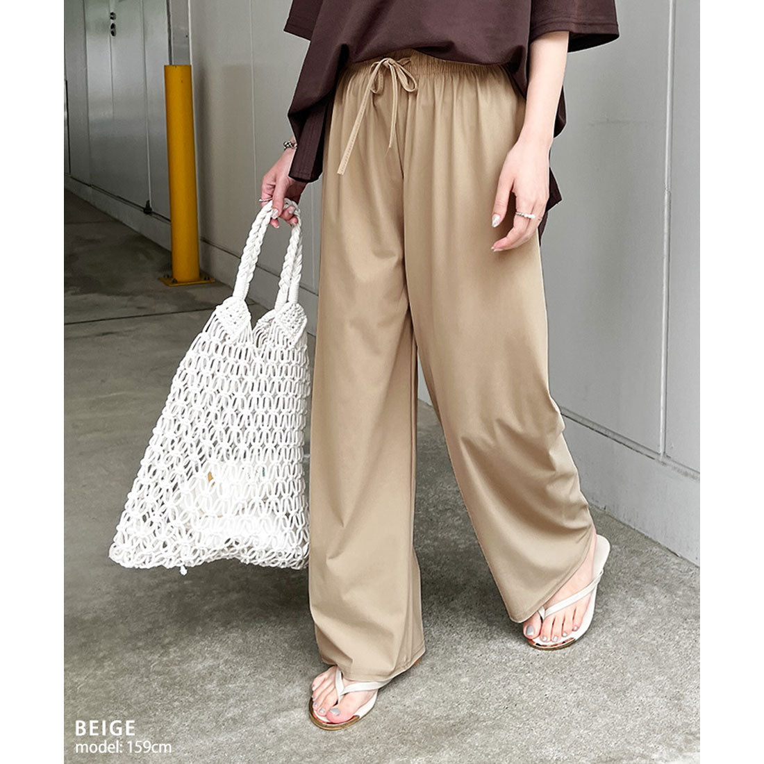 リアルスタイル REAL STYLE ストレートパンツ レディース 夏 涼しい 速乾 ワイドパンツ ストレッチ ウエストゴム 軽量 ボトムス ズボン オフィス カジュアル 韓国 （ブラック） ブラック