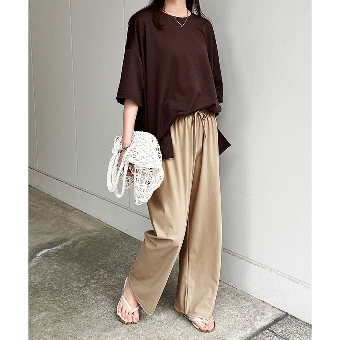 リアルスタイル REAL STYLE ストレートパンツ レディース 夏 涼しい 速乾 ワイドパンツ ストレッチ ウエストゴム 軽量 ボトムス ズボン オフィス カジュアル 韓国 （ブラック） ブラック