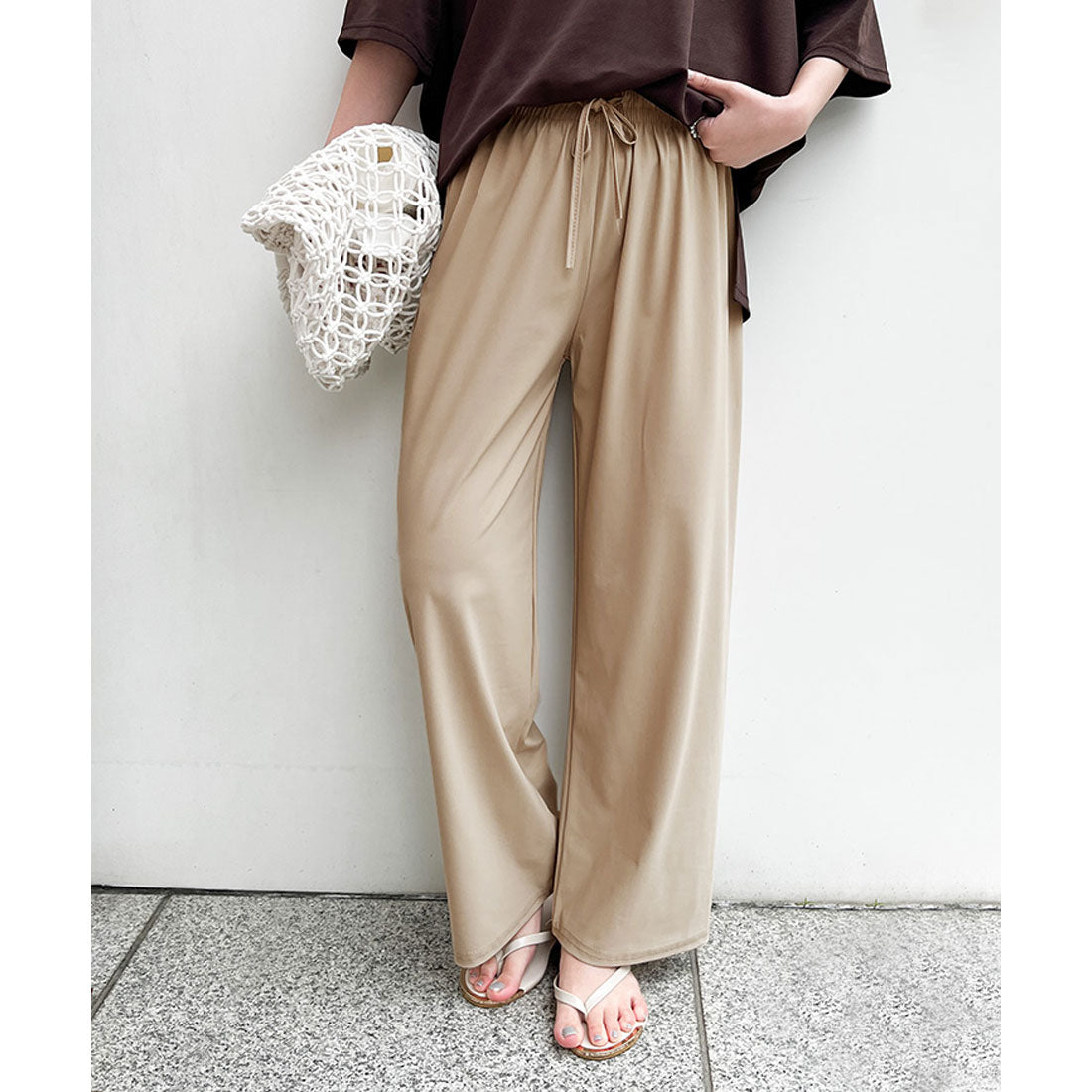 リアルスタイル REAL STYLE ストレートパンツ レディース 夏 涼しい 速乾 ワイドパンツ ストレッチ ウエストゴム 軽量 ボトムス ズボン オフィス カジュアル 韓国 （ブラック） ブラック