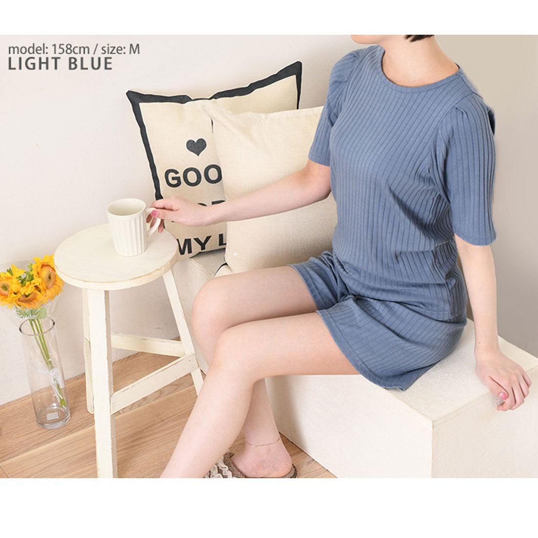 リアルスタイル REAL STYLE ルームウェア セットアップ レディース 夏 涼しい 半袖 ショートパンツ 可愛い 韓国 リブ トップス ボトムス 上下セット 部屋着 パジャマ （ピンク） ピンク