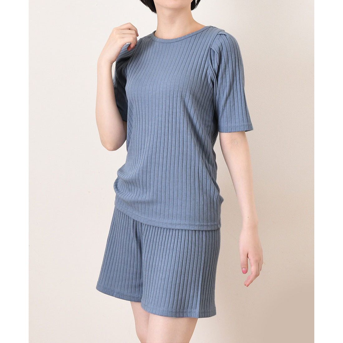 リアルスタイル REAL STYLE ルームウェア セットアップ レディース 夏 涼しい 半袖 ショートパンツ 可愛い 韓国 リブ トップス ボトムス 上下セット 部屋着 パジャマ （ピンク） ピンク