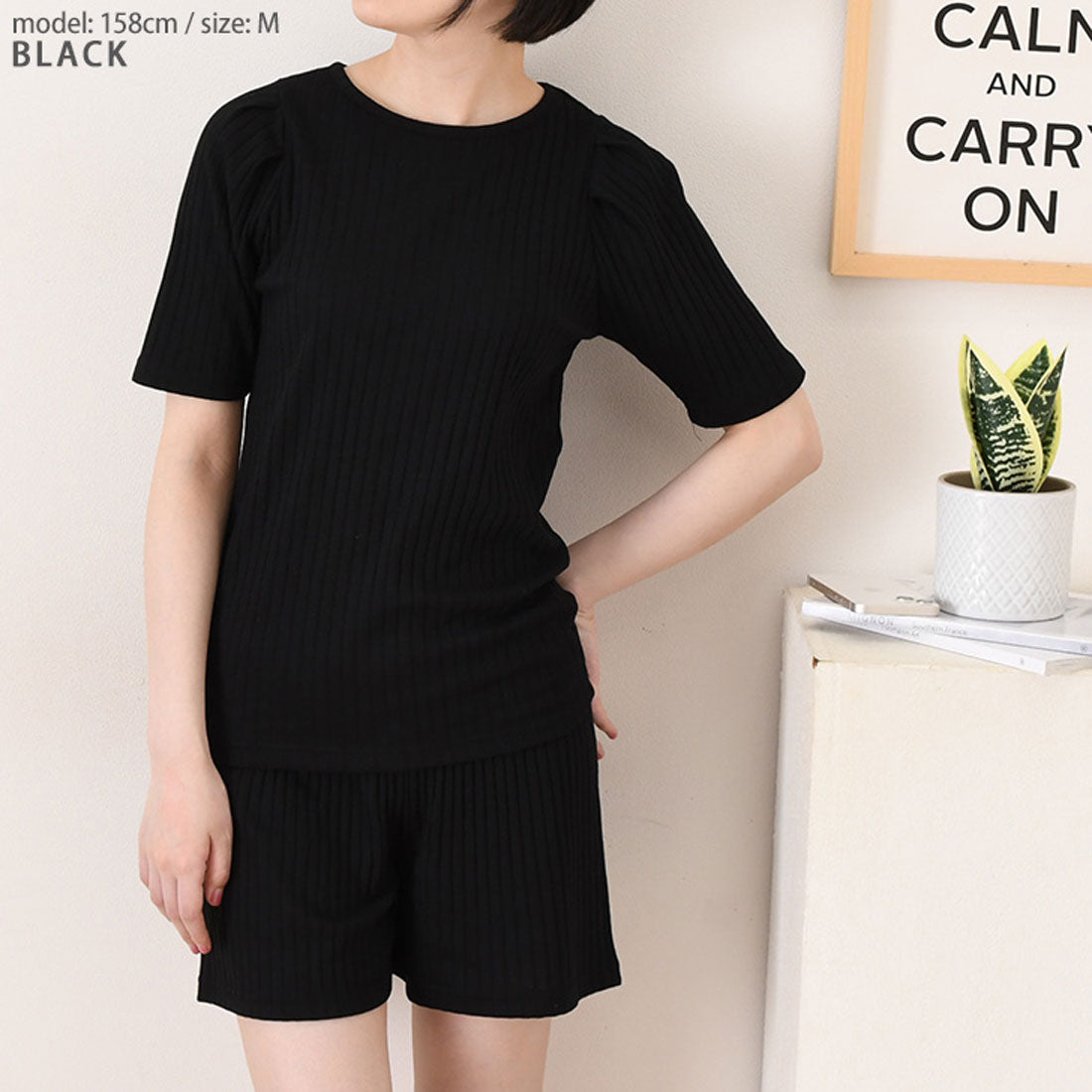 リアルスタイル REAL STYLE ルームウェア セットアップ レディース 夏 涼しい 半袖 ショートパンツ 可愛い 韓国 リブ トップス ボトムス 上下セット 部屋着 パジャマ （ピンク） ピンク