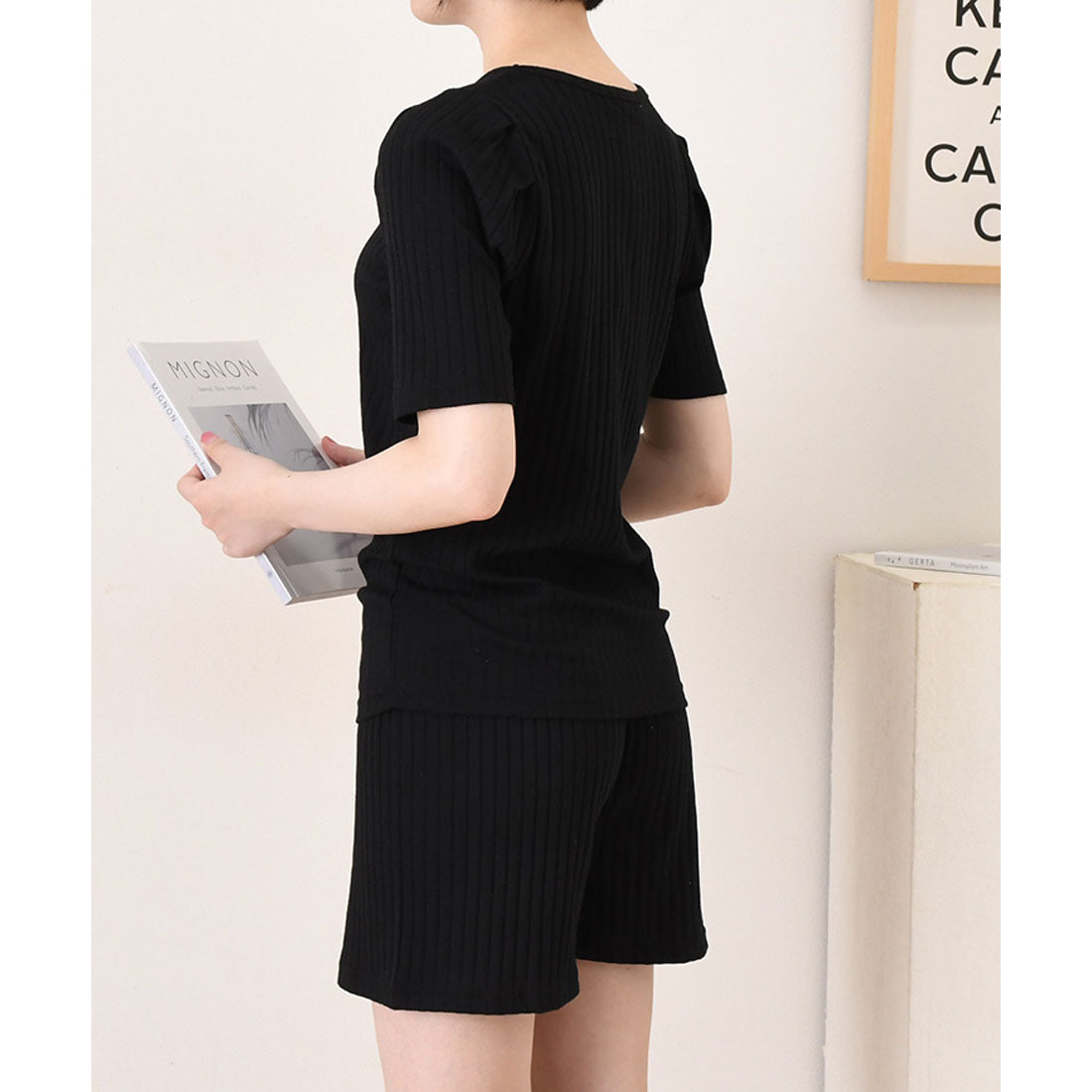 リアルスタイル REAL STYLE ルームウェア セットアップ レディース 夏 涼しい 半袖 ショートパンツ 可愛い 韓国 リブ トップス ボトムス 上下セット 部屋着 パジャマ （ピンク） ピンク