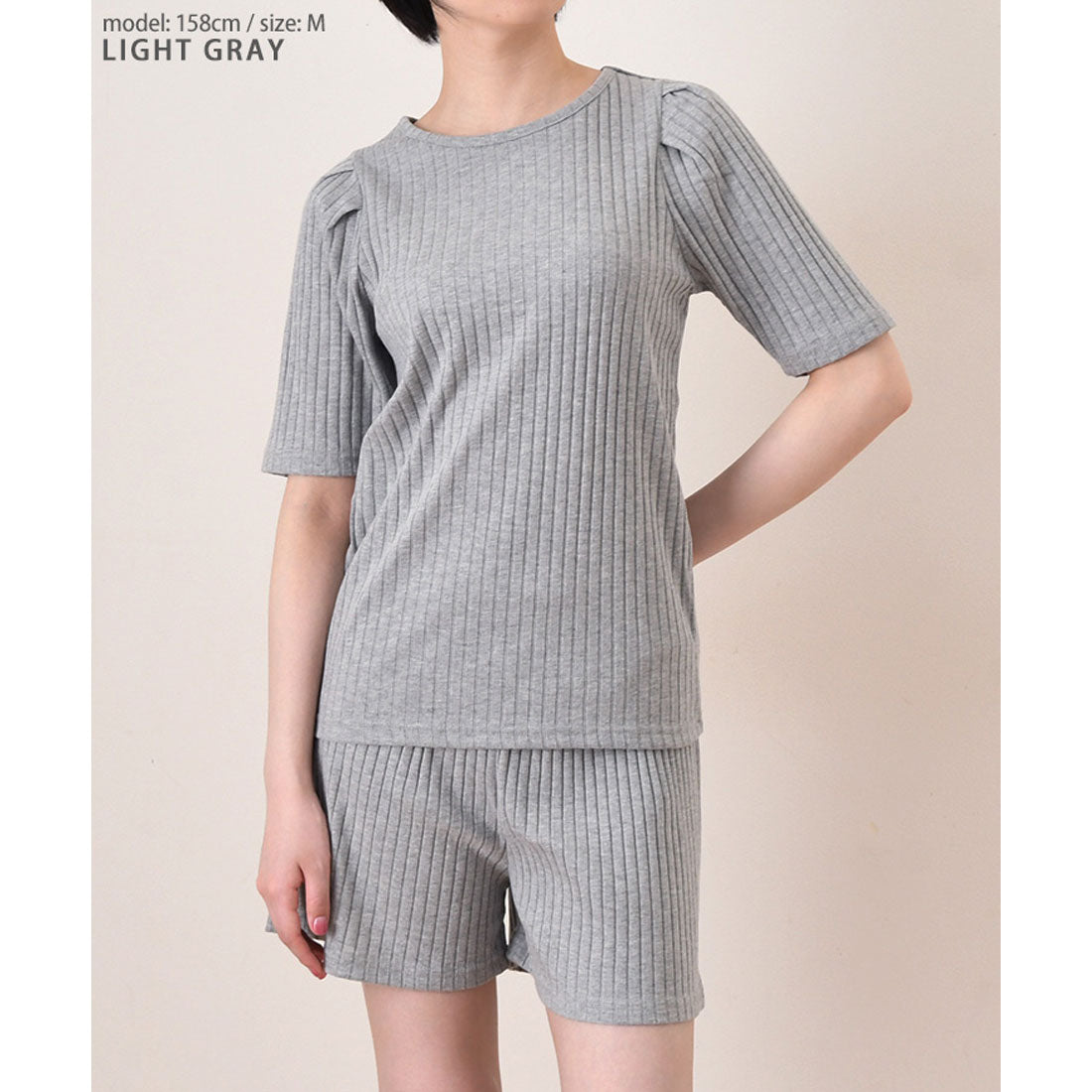リアルスタイル REAL STYLE ルームウェア セットアップ レディース 夏 涼しい 半袖 ショートパンツ 可愛い 韓国 リブ トップス ボトムス 上下セット 部屋着 パジャマ （ピンク） ピンク