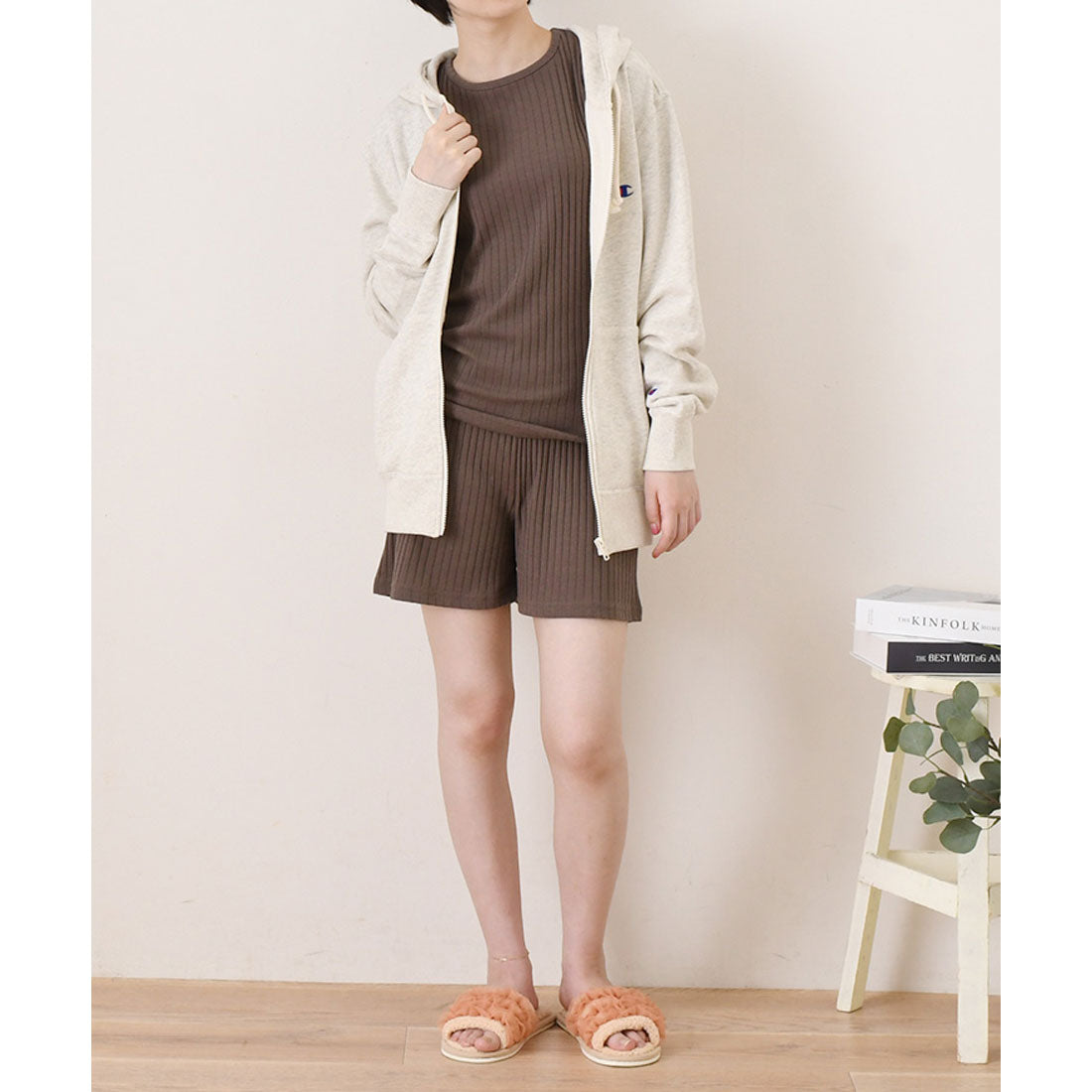 リアルスタイル REAL STYLE ルームウェア セットアップ レディース 夏 涼しい 半袖 ショートパンツ 可愛い 韓国 リブ トップス ボトムス 上下セット 部屋着 パジャマ （ピンク） ピンク